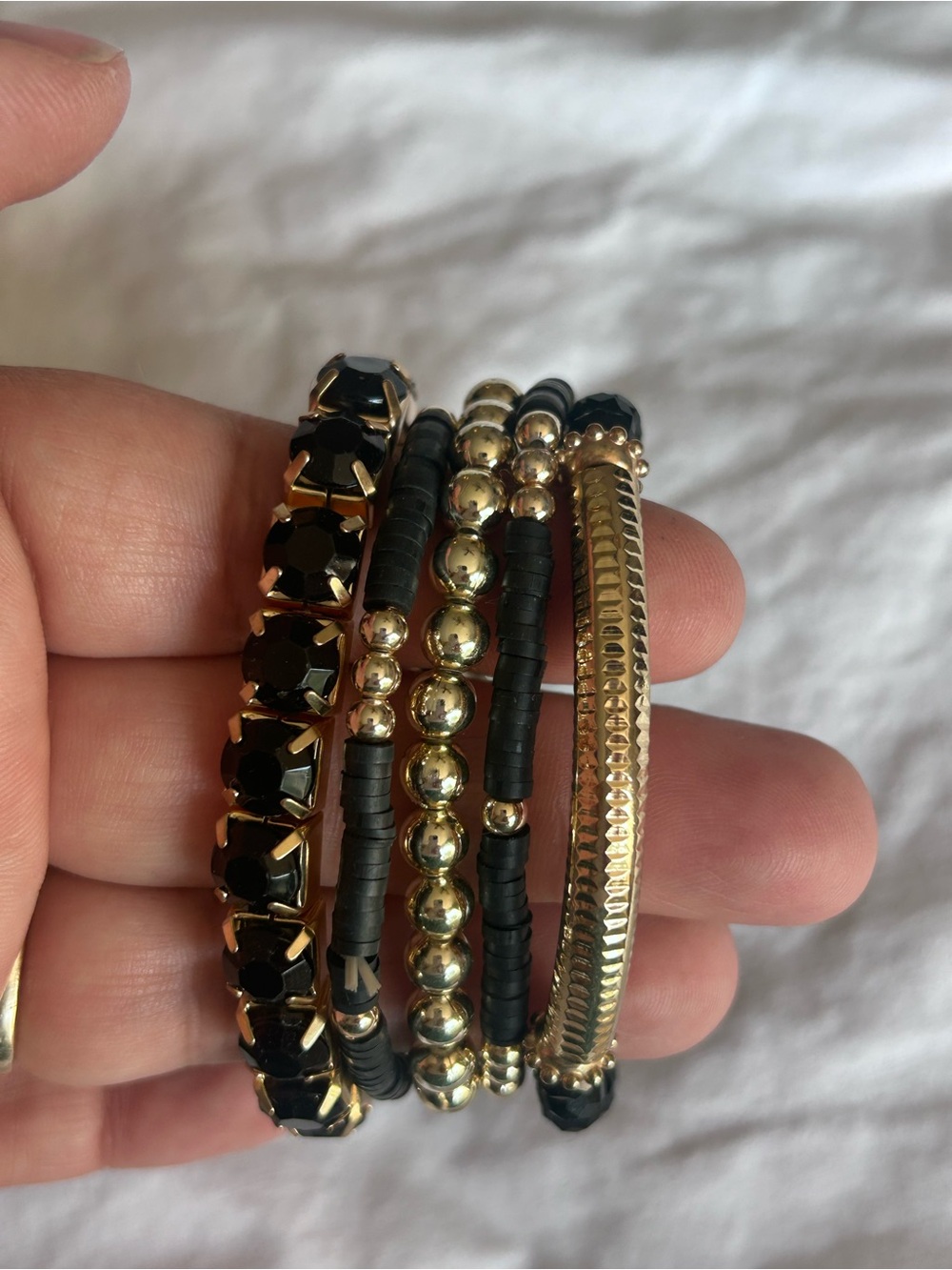 Gold and Black Stackable Women's Bracelet Set